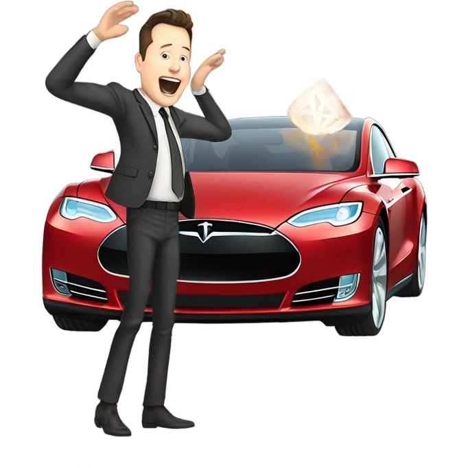 Elon Musk crashing a Tesla ￼￼￼ emoji