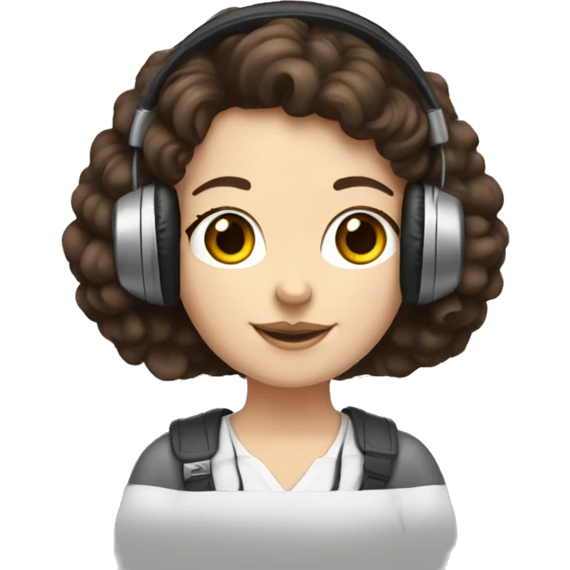 White girl, dark hair in headphones with brown poodle emoji