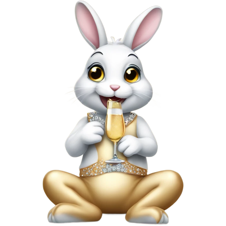 mischievous bunny wearing a diamond dress drinking champagne  emoji
