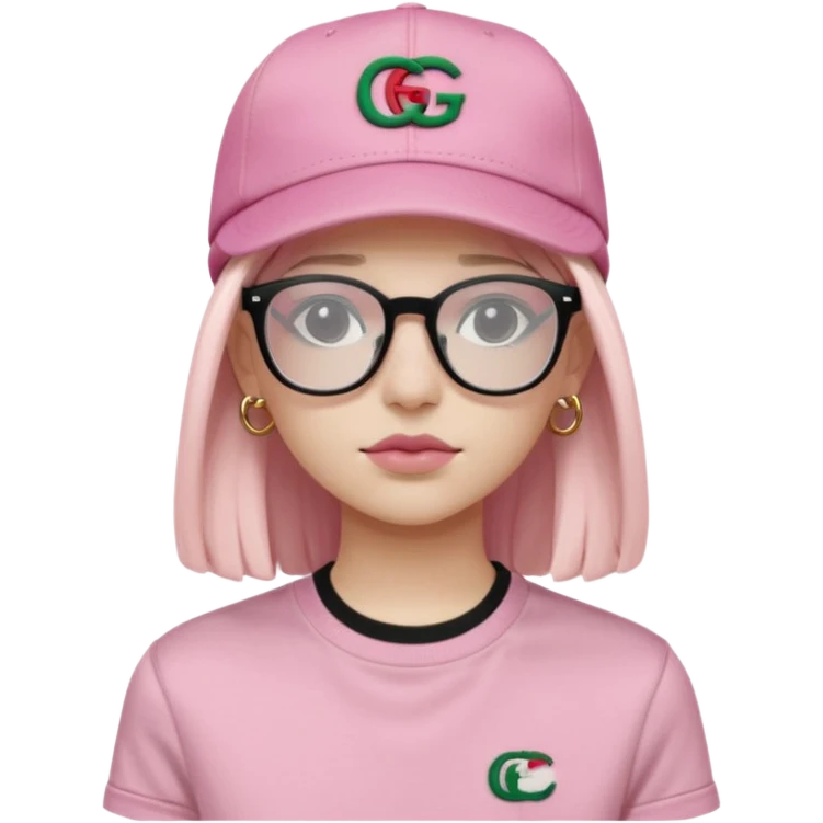 Adolescent Noir clair avec lunettes transparente rectangulaire et t shirt lacoste noir casquette gucci rose et expression neutre (uniquement buste) emoji