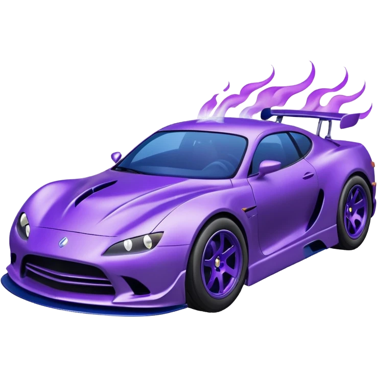 Purple car drifting with navy blue flames coming out of the rear tires. emoji