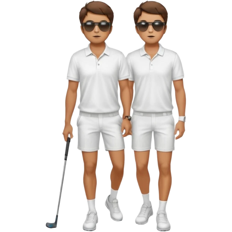 Handsome. Male. Short brown hair. Messy hairstyles. Sunglasses. Sexy pose. Full body. Wearing shorts.white golf shirt. White tekkies. Pool background  emoji