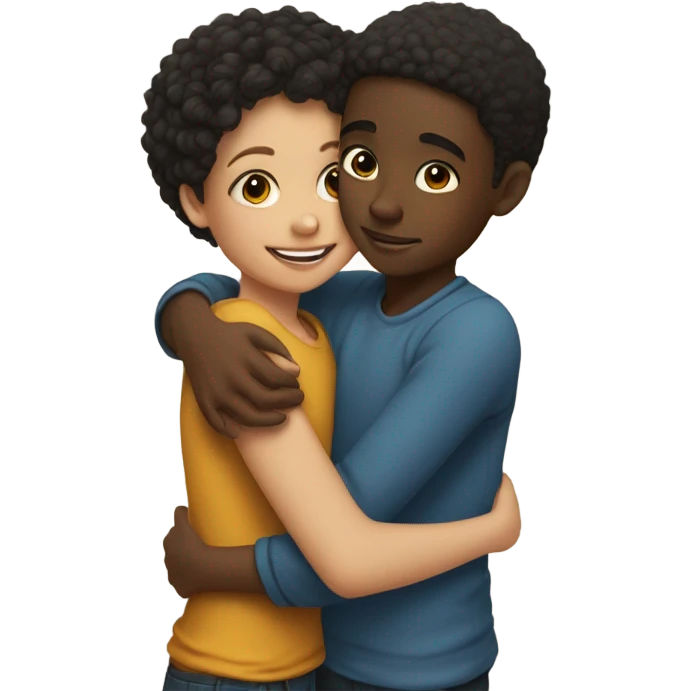 lightskin boy and black girl hugging emoji