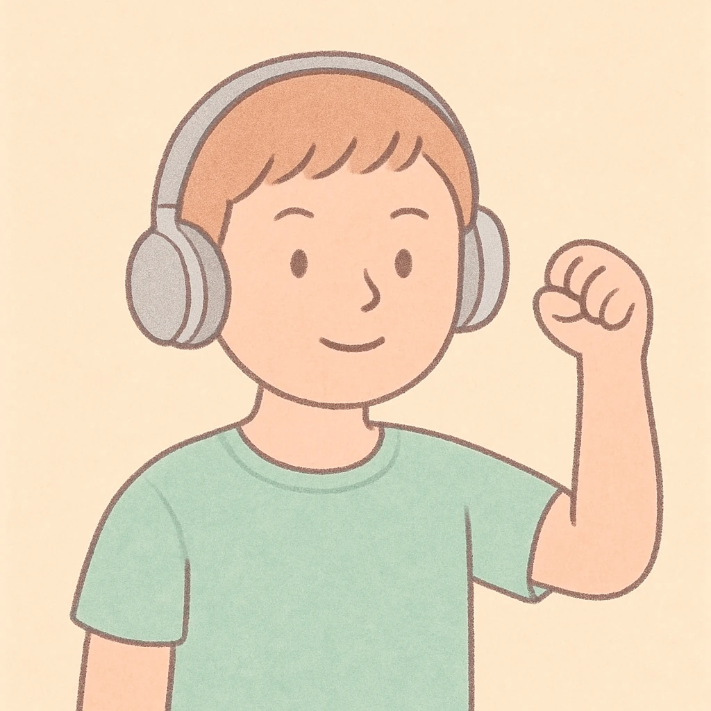 person with short hair and headphones, soft line avatar style, gentle lines and pastel hues emoji