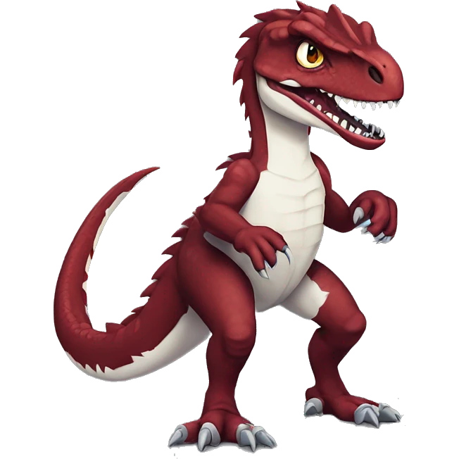 Maroon edgy badass modern handsome velociraptor-dragon-Digimon, full body emoji