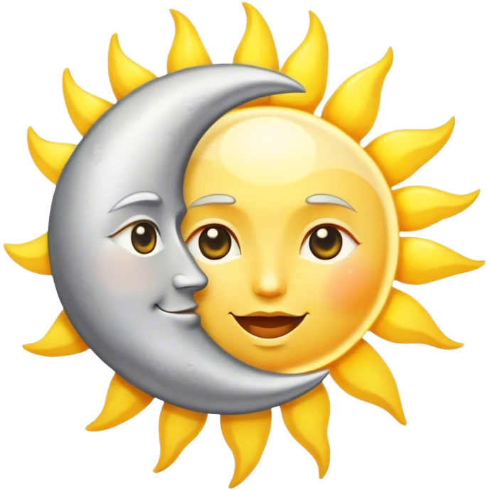 a really bright  big sun and a small moon who shines because of it. the sun is bigger and the moon bright too emoji