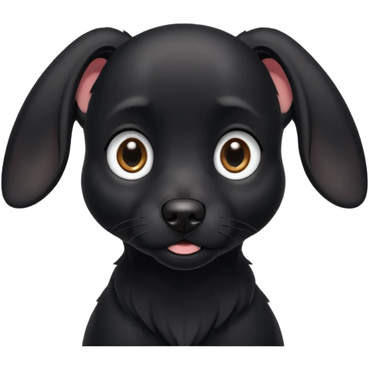 Shadow is a black dog with big upright ears and bright, expressive eyes. He has a sleek, dark coat and a calm but alert look. His face is gentle and intelligent, with a slightly curious expression. Shadow looks loyal, attentive, and a little playful, giving off both a protective and affectionate  emoji