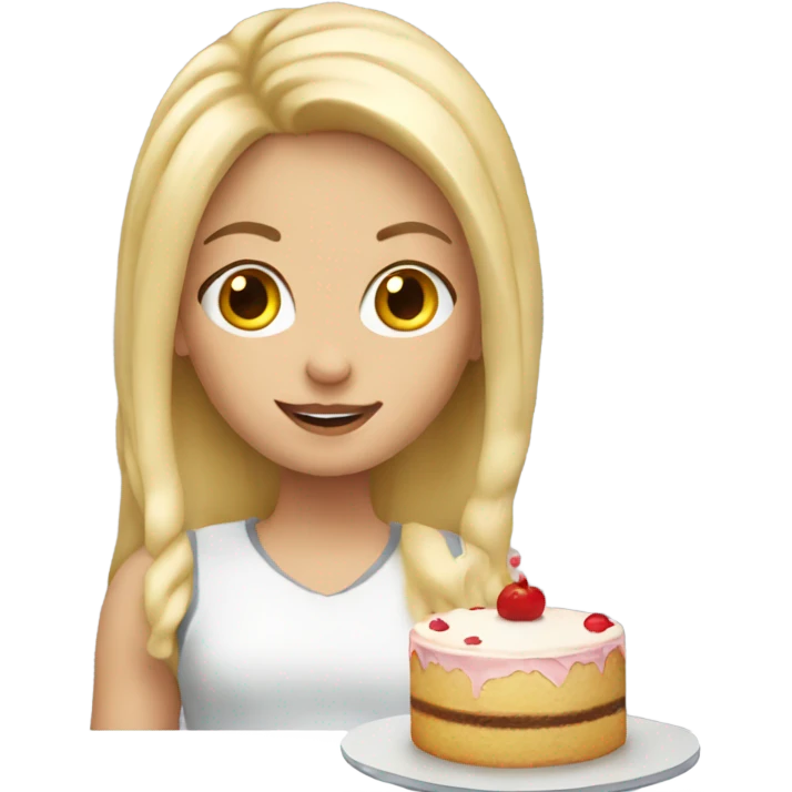 blonde girl holding a cake emoji
