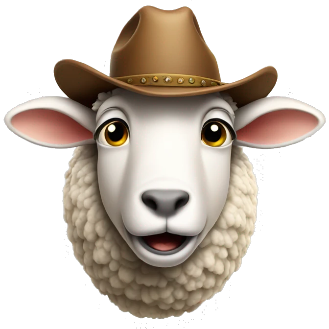 Shocked sheep wearing cowboy hat emoji
