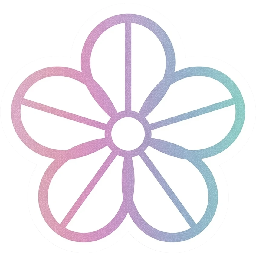 minimal line-art flower sticker, elegant thin stroke, soft pastel glitter colors that colorshift, clean vector design, no background, modern aesthetic, 8k emoji