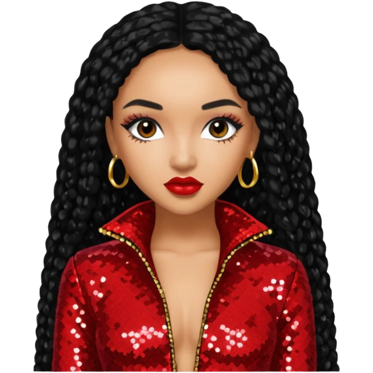 Leigh-Anne Pinnock from Little Mix with long black hair, red sequin outfit emoji