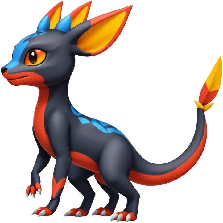 Cute Exotic Colorful Guilmon-Salandit-Umbreon-Fakémon-hybrid-creature (full body)  emoji