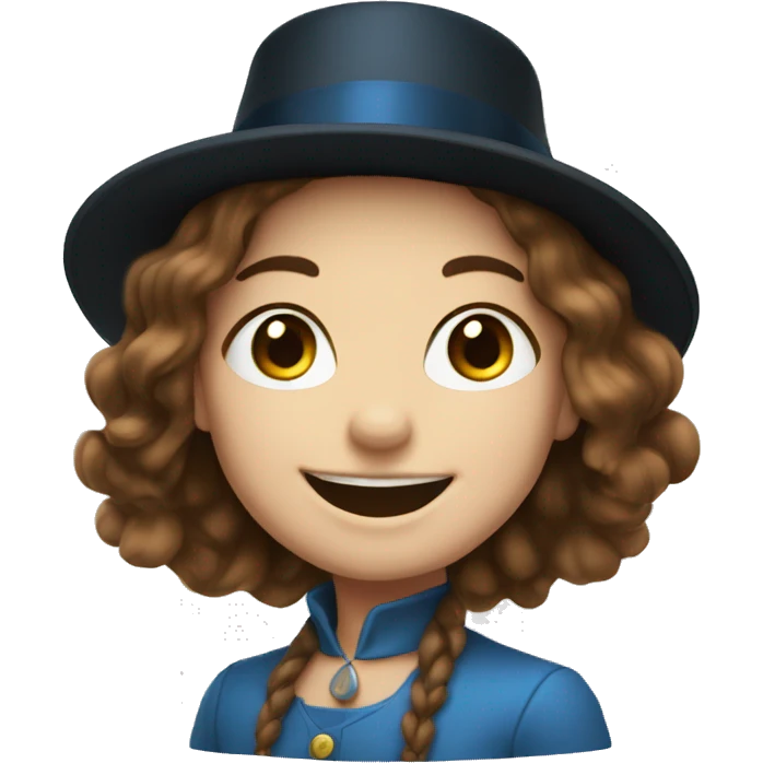 smiling girl-white skin-hair brown-in blue top hat emoji