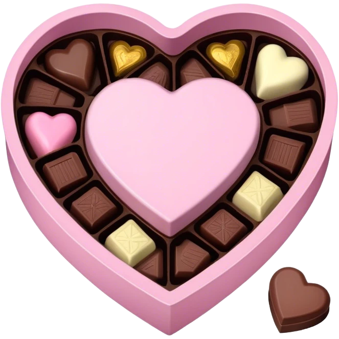 Pastel pink heart shaped box with chocolates in it emoji