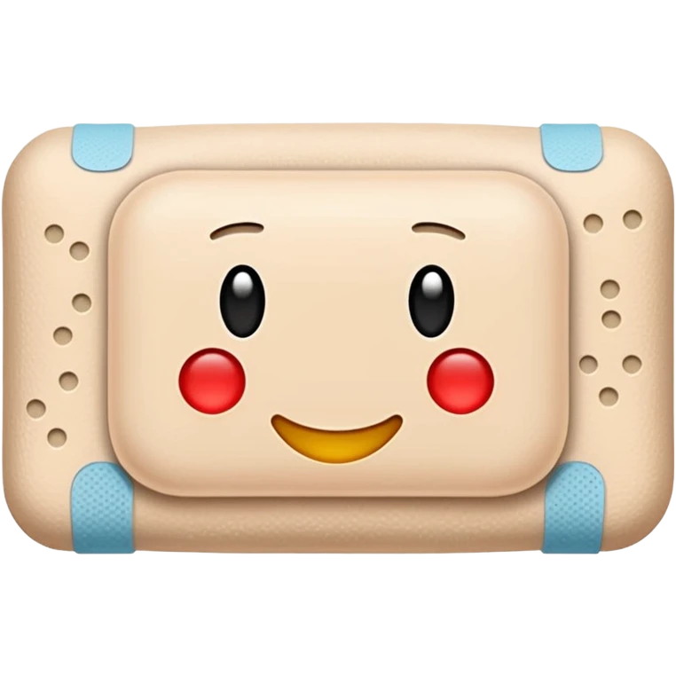 single adhesive bandage in light beige tone, rectangular with rounded edges and a small padded center, slightly textured surface with subtle perforation dots on each end, positioned flat, no face, no skin or wound, apple emoji style, soft lighting, subtle shadows, emoji scale emoji