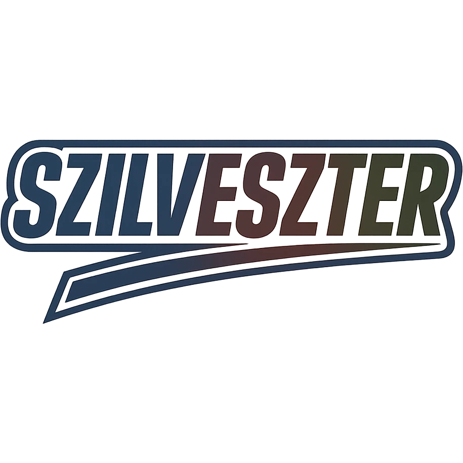Szilveszter name in masculine, modern gradient font with precise Hungarian characters, dark contour, extra wide and prominent white letter frame as in reference images, dynamic slanted underline, masculine color shades (blue, gray, burgundy, green, brown), 1000x1000 px, PNG, transparent background emoji
