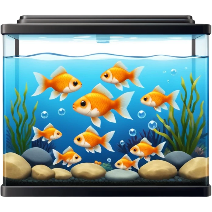 goldfish in a tank rectangular many fish orange black white emoji