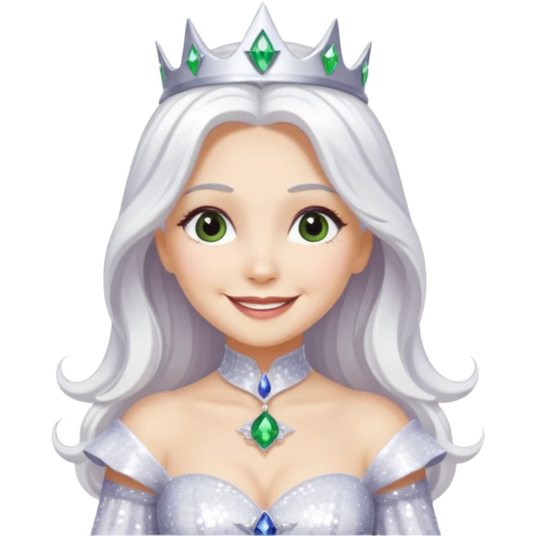 The Good Witch from Oz with long white hair, white sequin outfit emoji