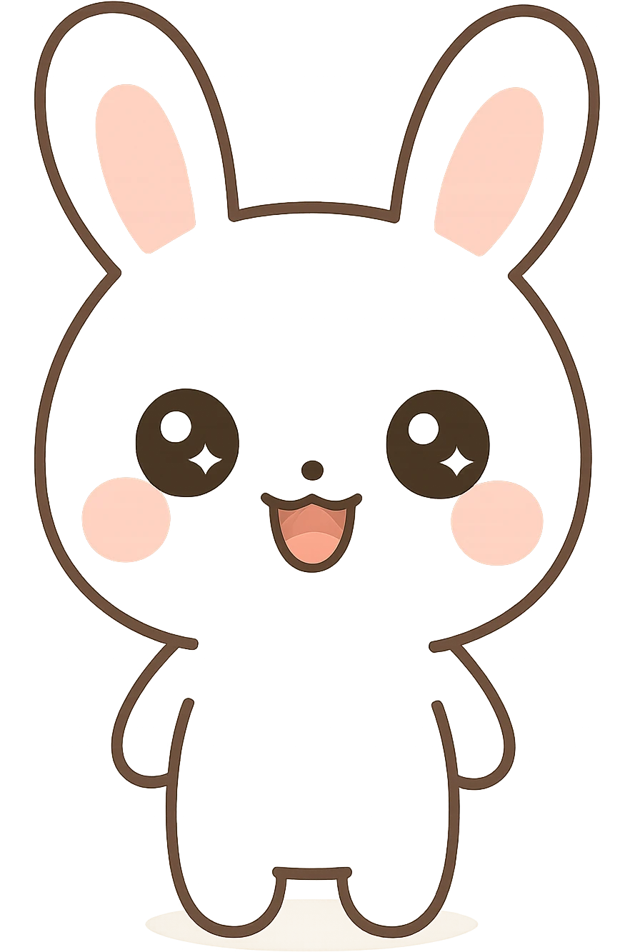 Enhance the bunny by making its fur a pure, bright white color while keeping the kawaii style, pink cheeks, and all other features the same. No background. emoji