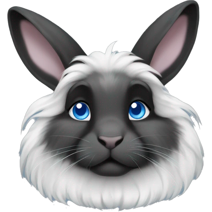 Black and white lionhead rabbit blue eyes emoji