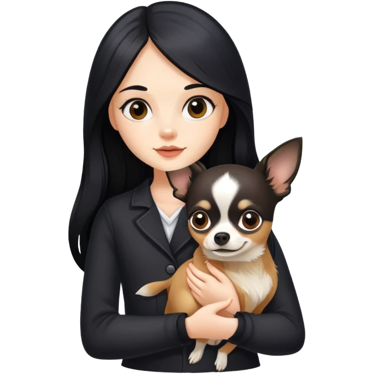 Fair skin girl - long black hair - holding a chihuahua emoji