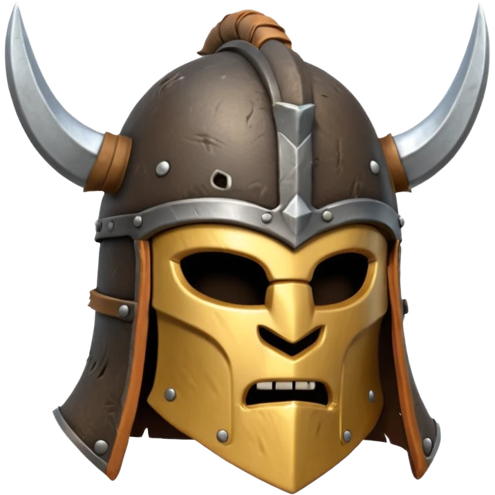 barbarian helmet object icon, rough metal helmet, fur details, leather straps, battle-worn scratches, fantasy style, 3D cartoon, mobile game icon style, centered, clean background, soft shadow, no text, no watermark

 emoji