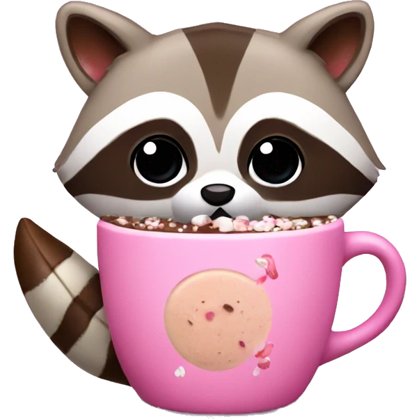 Pink raccoon with hot cocoa emoji