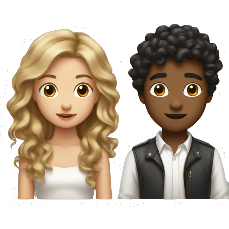 wheatish skin black wavy hair boy and white skin dark blonde hair girl kissing emoji