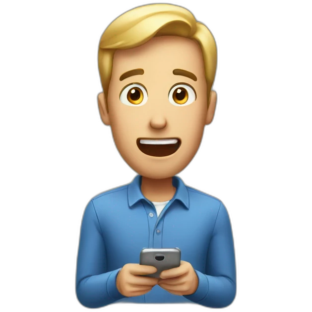 man surprised using phone emoji