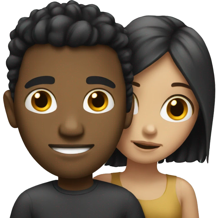 black man with black hair, white girl with blond hair hugging emoji