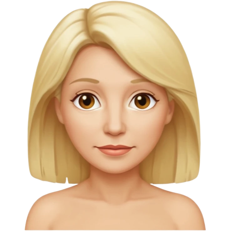 Woman in her 50s, blonde hair, massive boobs, massive ass, full body, big penis, naked.  emoji