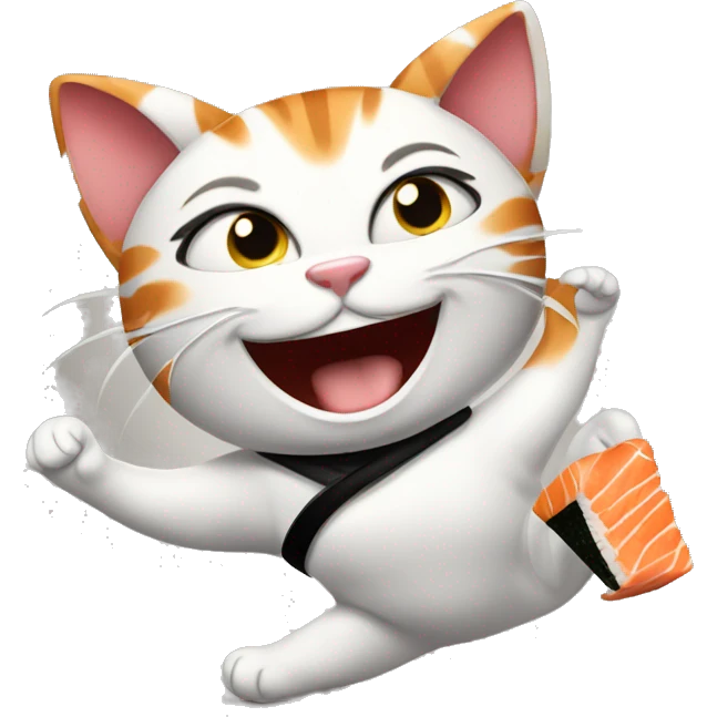 happy girl cat eating sushi and dancing emoji