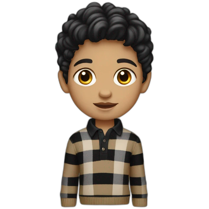 light skin indian kid with black hair wearing a burberry sweater polo emoji