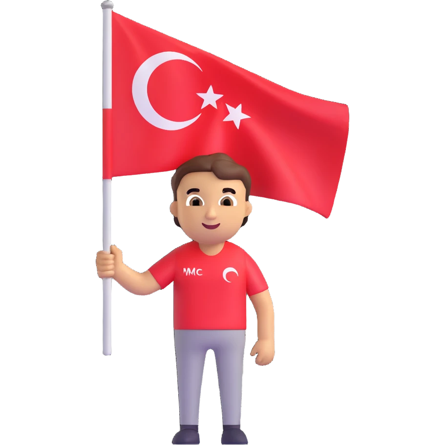 milli hamle emojisi, person holding Turkish flag, expression of success, modern emoji style emoji