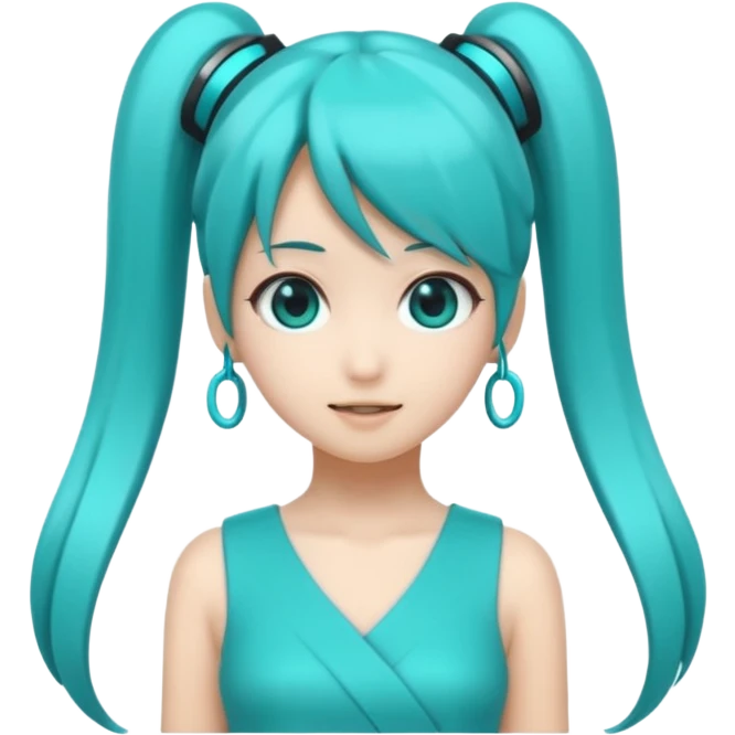 emoji inspired by Hatsune Miku, long turquoise twin tails, futuristic pop idol style, cute expression emoji