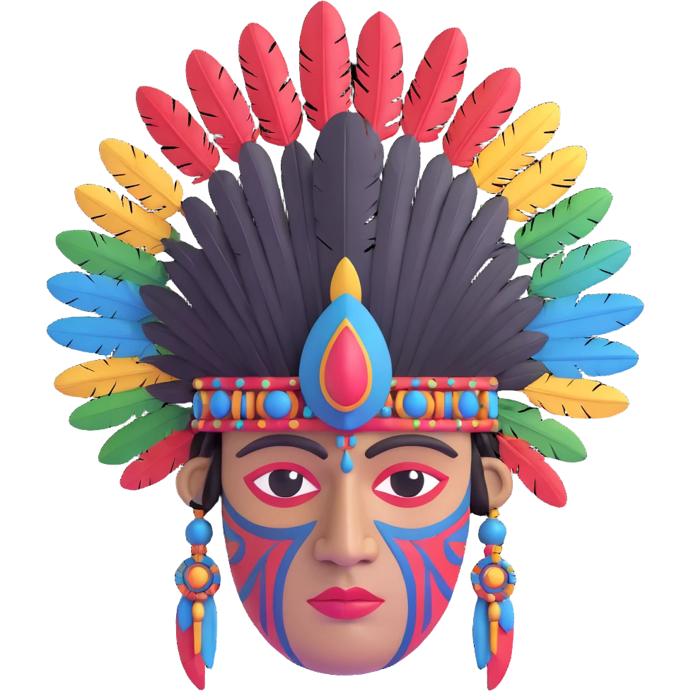 Toltec warrior stone head with elaborate feather headpiece emoji