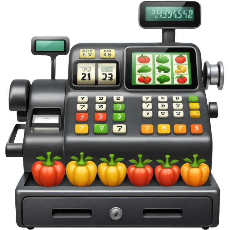 cash registerwith symbols for vegtables from the front emoji