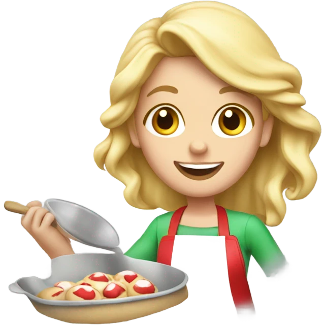 A long blonde haired girl baking Christmas cookies emoji