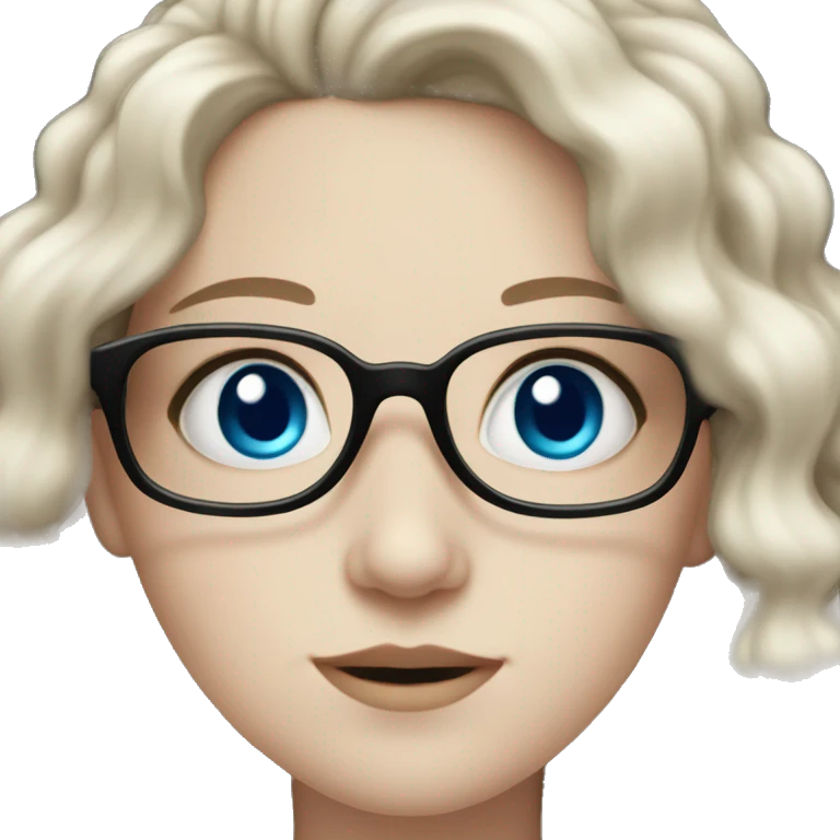 pale skin girl with black glasses, blue eyes and dark curly hair emoji