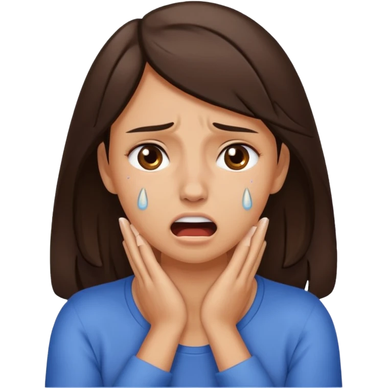 Stressed clenching face and mouth with hands choking the neck brunette female emoji