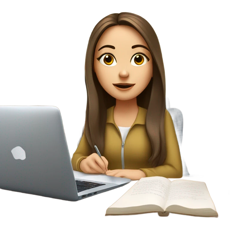 white girl with long brunette hair studying  emoji