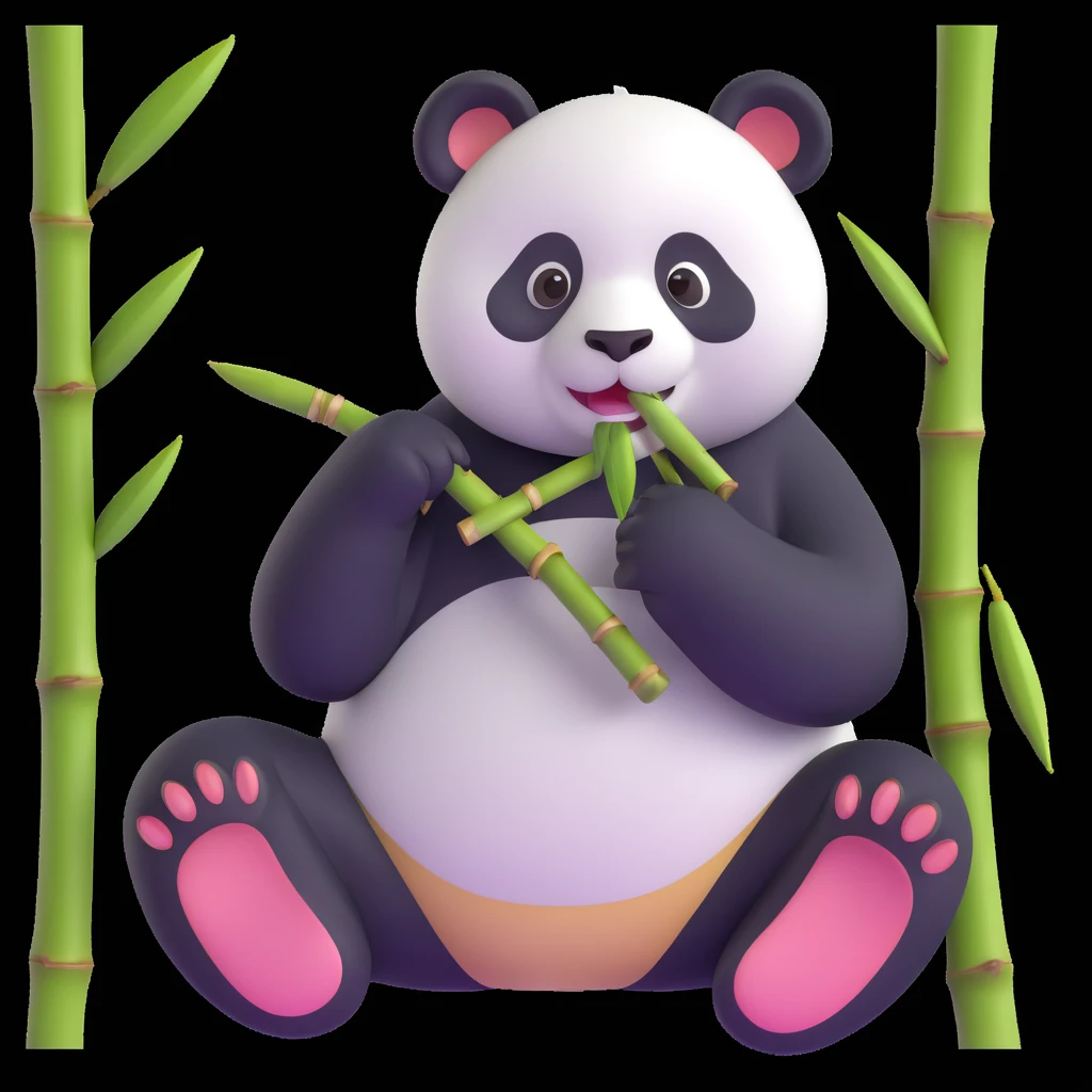 panda eating bamboo in forrest background, close up pose emoji