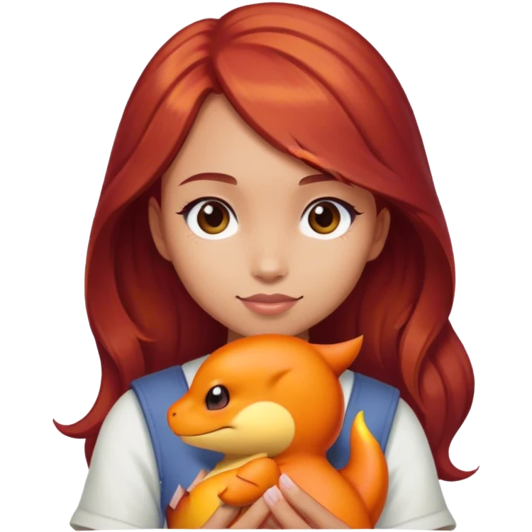 Beautiful burgundy haired girl holding charmander emoji