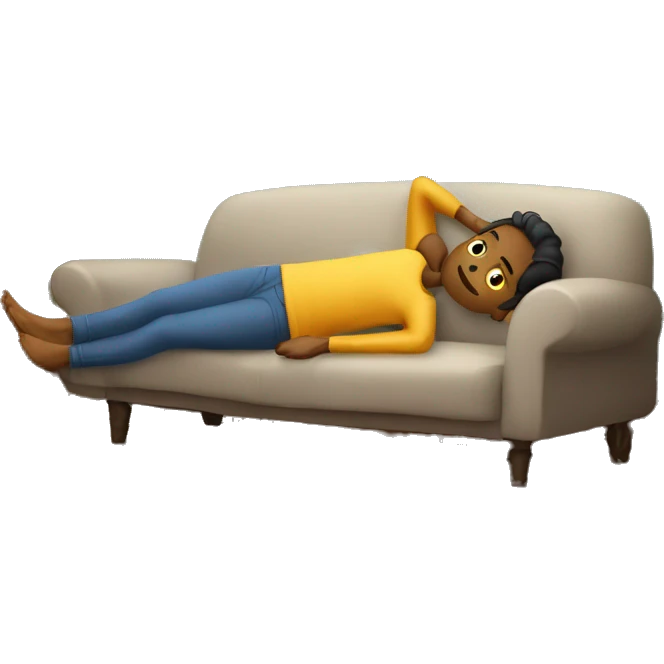 A person lying on a sofa, one leg crossed over the other, with hands behind the head, relaxing in a cozy setting emoji