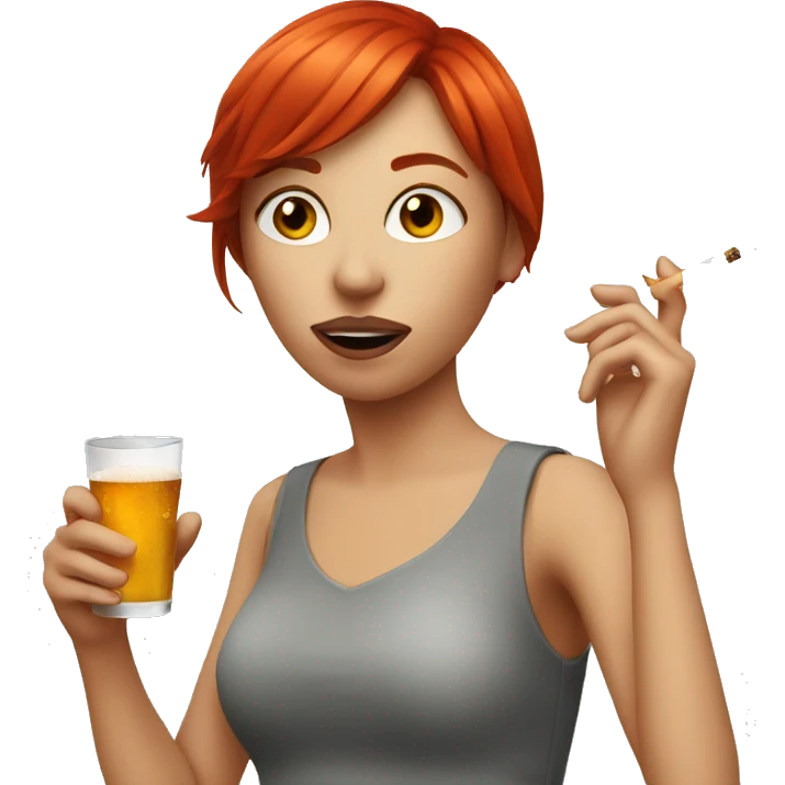 Red-haired drinking girl with cigarette emoji
