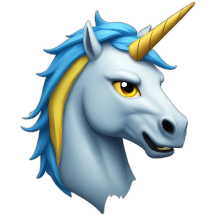 Blue and yellow angry unicorn emoji