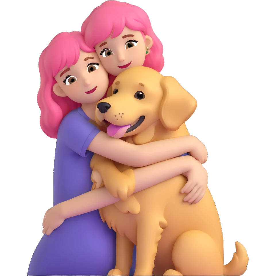 pink-haired girl hugging golden retriever emoji