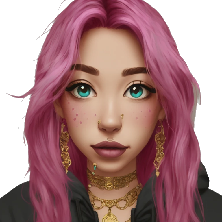 Vintage grunge patina intricate swirls gold jewellery baroque golden sparkle tropical Deep pink maroon burgundy cyan dark hoodie man dyed hair gold piercings nose piercing ear piercings emoji