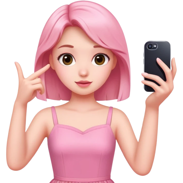 girl wearing a cute pink dress taking a selfie emoji