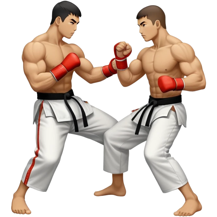 Round emblem symbolizing striking martial arts. The emblem features two fighters in dynamic stances, one delivering a powerful punch while the other defends with a block. In the center, a stylized fist and foot crossed to represent the essence of striking.  emoji